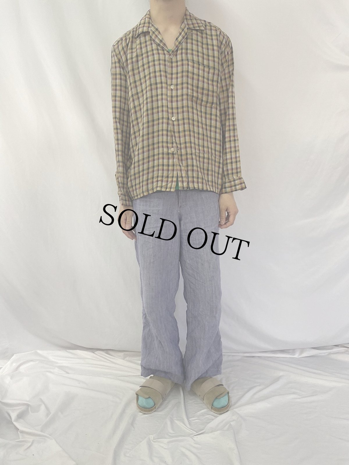 画像2: 50〜60's Brunswick チェック柄 オープンカラーシャツ  (2)