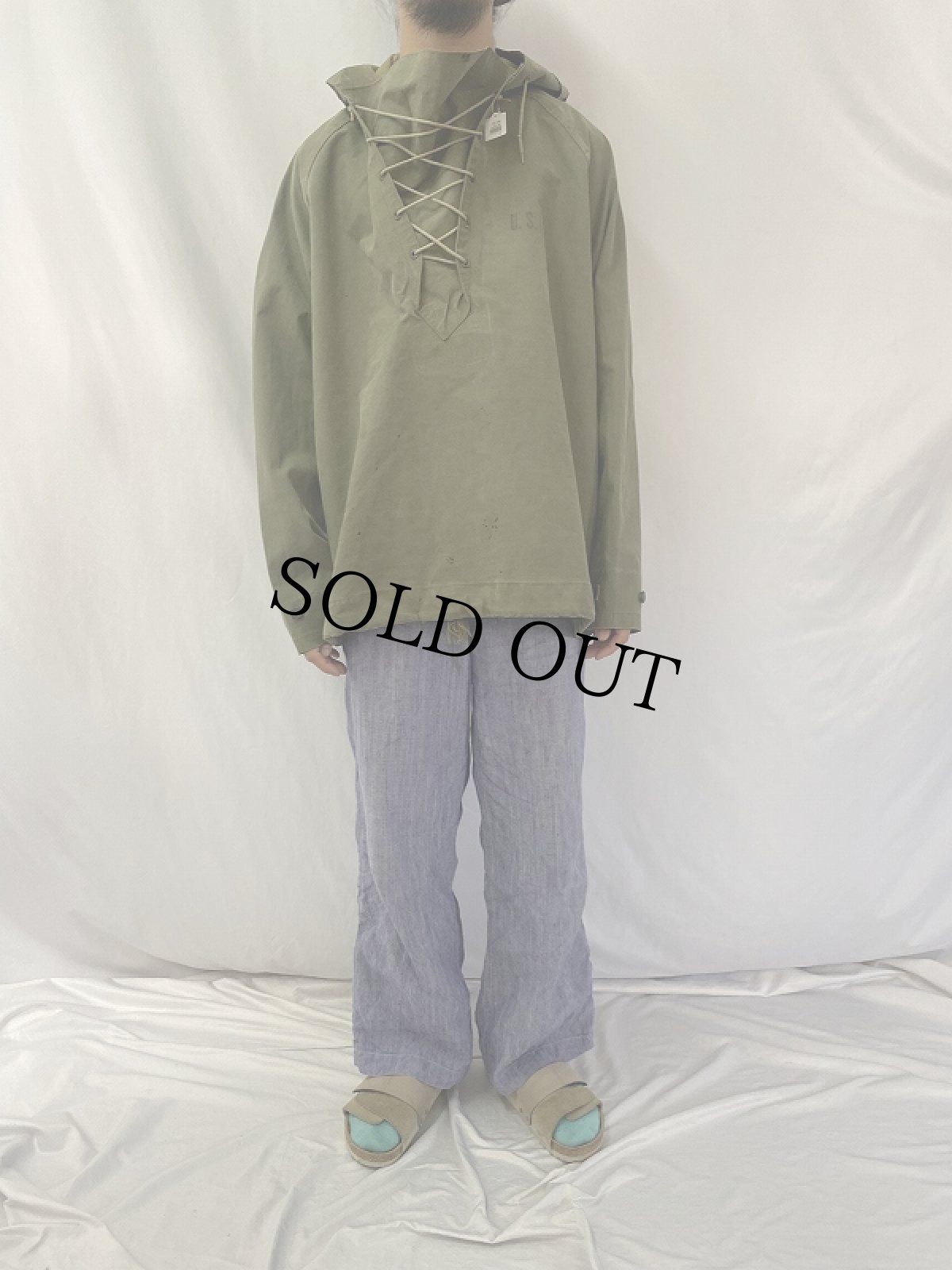 画像2: 40's U.S.NAVY デッキレインパーカー ステンシル入り XL (2)