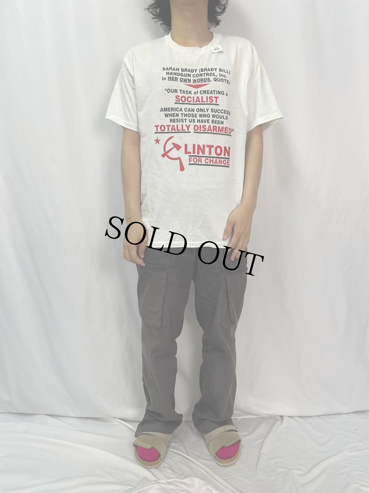 画像2: 【SALE】 90's USA製 銃規制メッセージプリントTシャツ L (2)