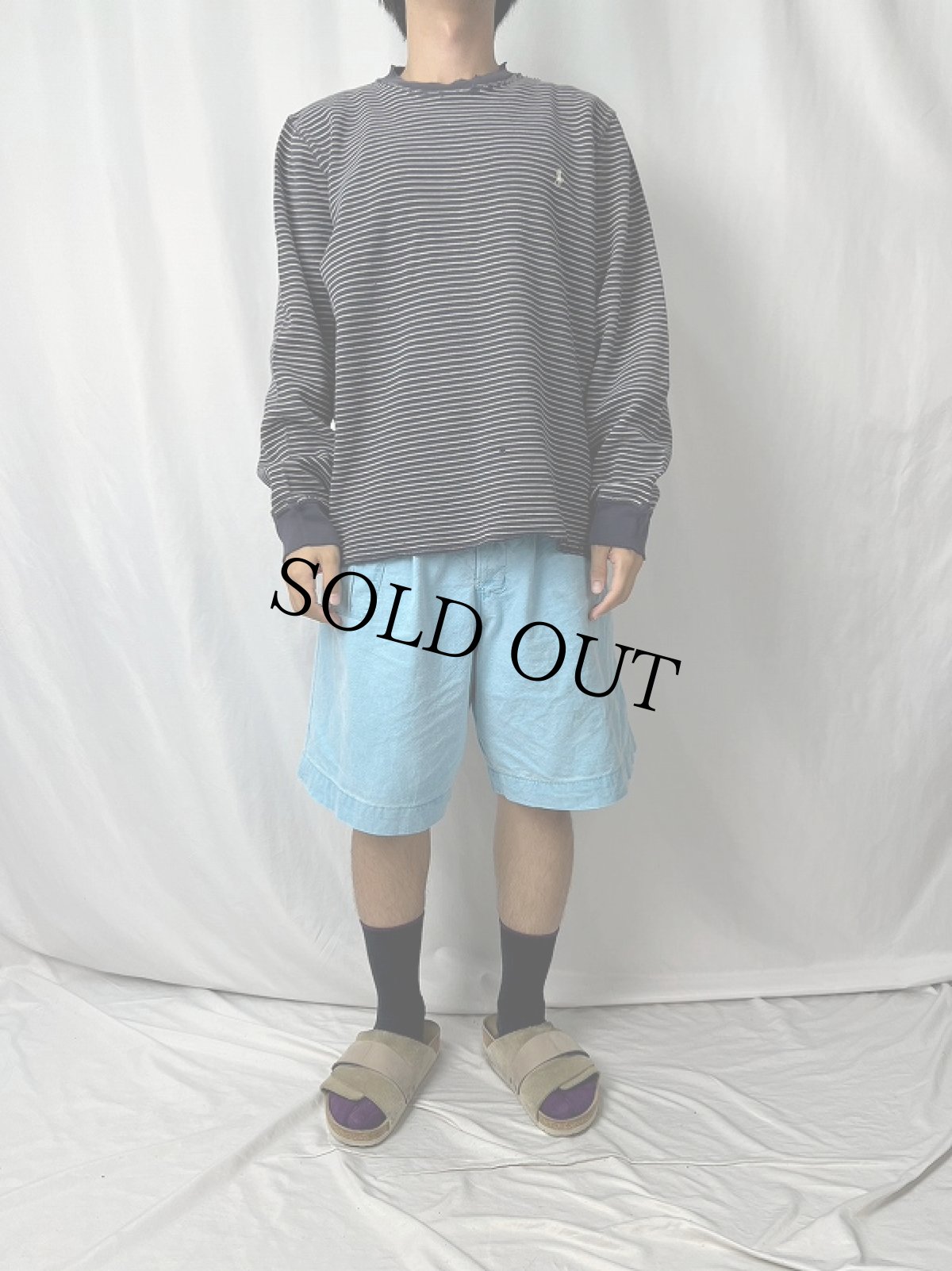 画像2: POLO Ralph Lauren ボーダー柄 ロゴ刺繍 リブ編みスウェット L (2)