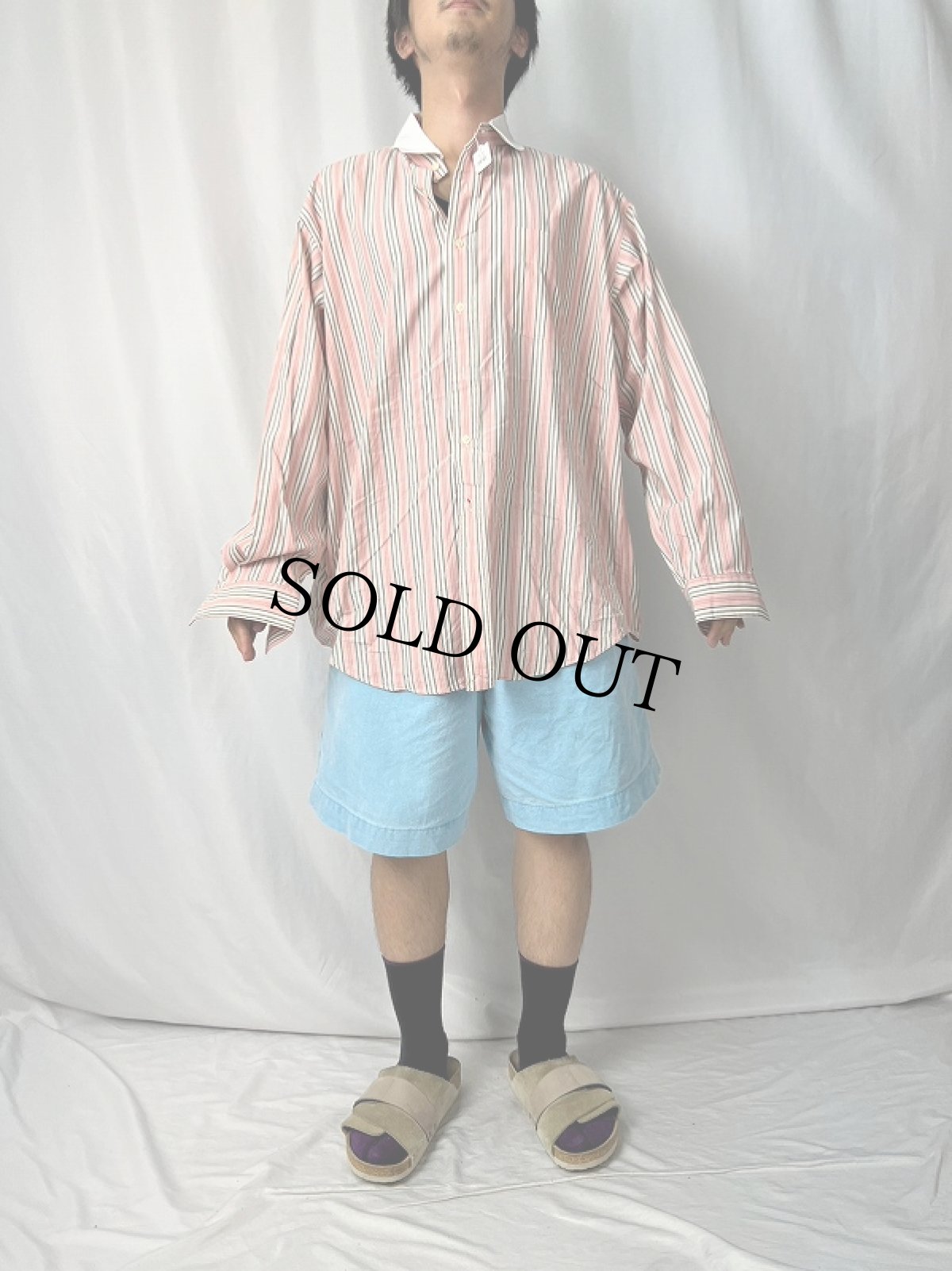 画像2: POLO Ralph Lauren "CLUB" マルチストライプ柄 コットン クラブカラーシャツ L (2)