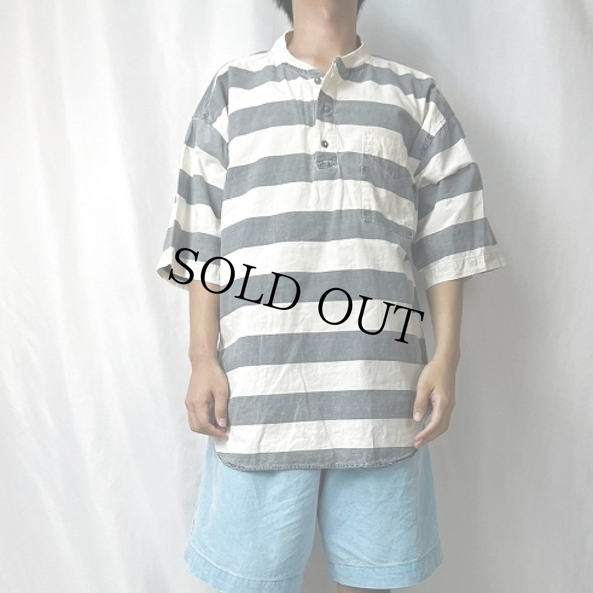 画像3: Wory Coast ボーダー柄 コットンプルオーバーシャツ L (3)