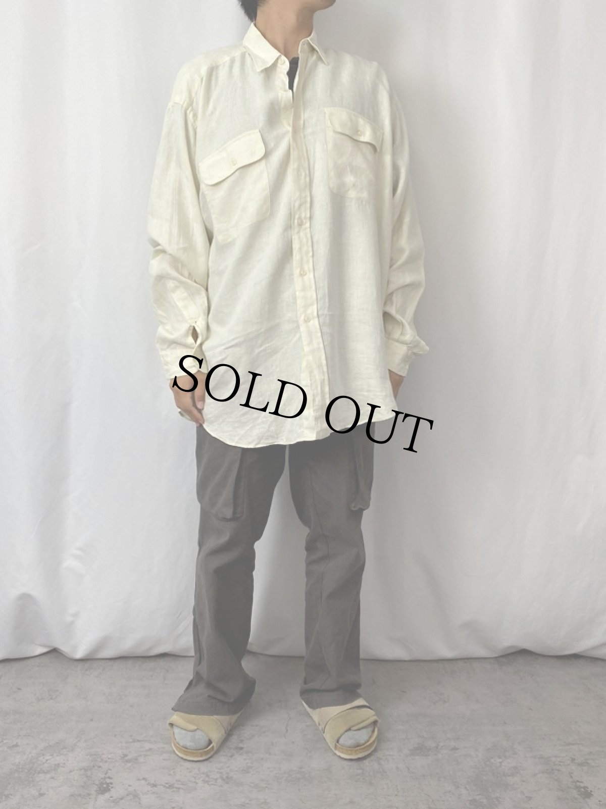 画像2: POLO Ralph Lauren "WHITE IELD" リネンシャツ L (2)