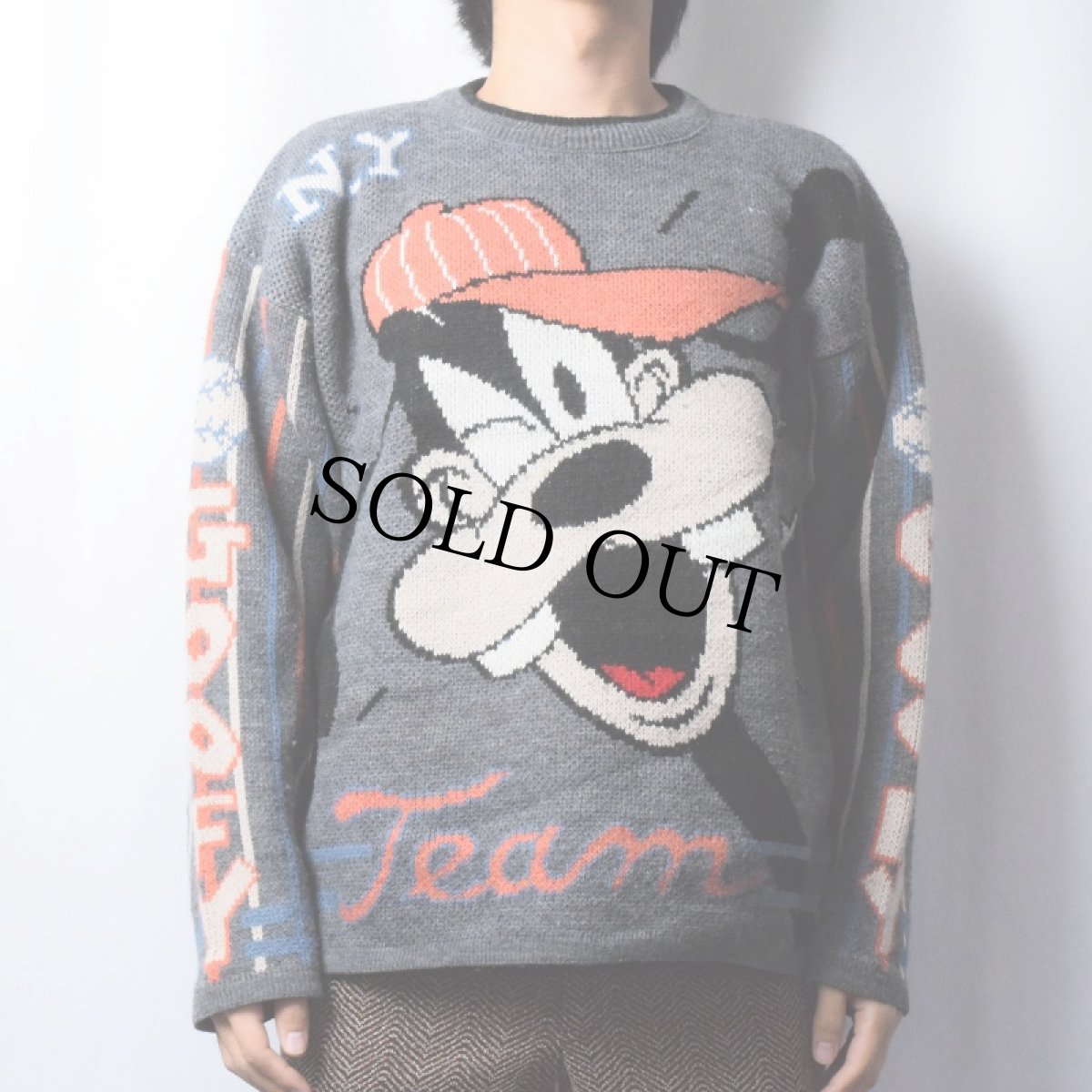 画像2: Disney "GOOFY" キャラクター柄織り アクリル×ウールスキーニットセーター L (2)