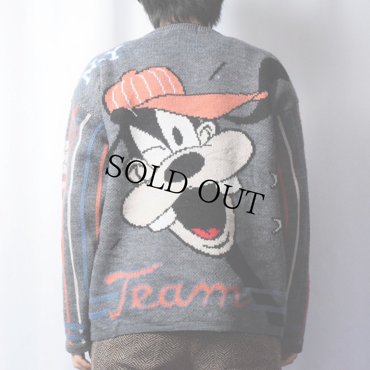 画像3: Disney "GOOFY" キャラクター柄織り アクリル×ウールスキーニットセーター L (3)