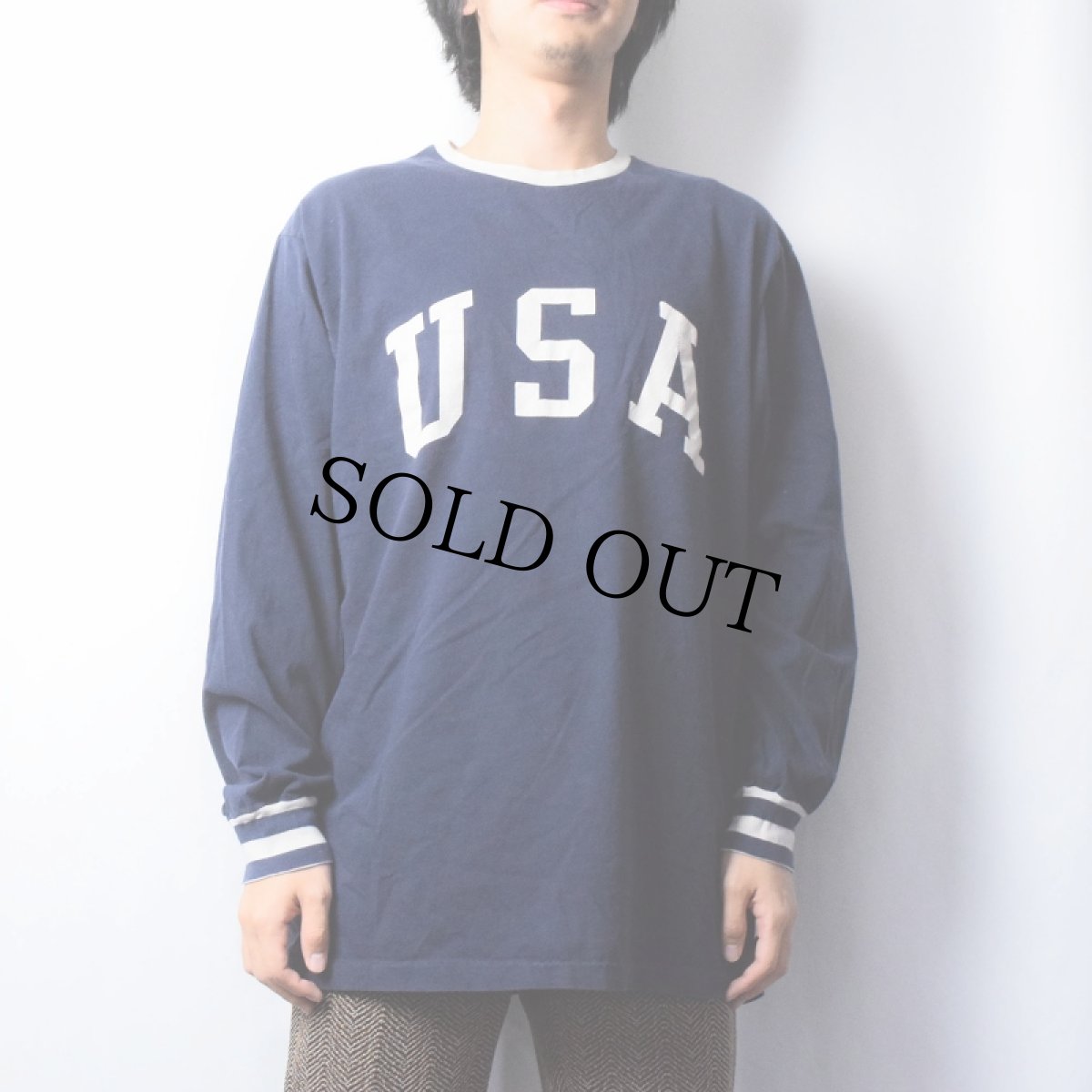 画像2: 90's POLO SPORT Ralph Lauren USA製 "USA" プリントロンT NAVY L (2)