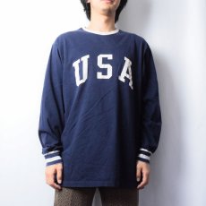 画像2: 90's POLO SPORT Ralph Lauren USA製 "USA" プリントロンT NAVY L (2)