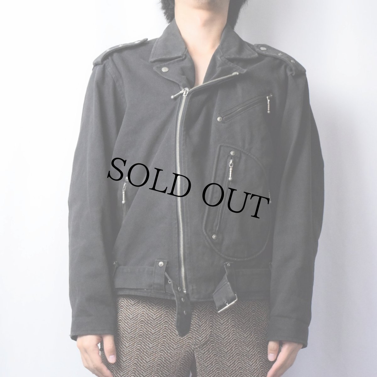 画像2: 80's PETER GOLDING ブラックデニムライダースジャケット BLACK M (2)