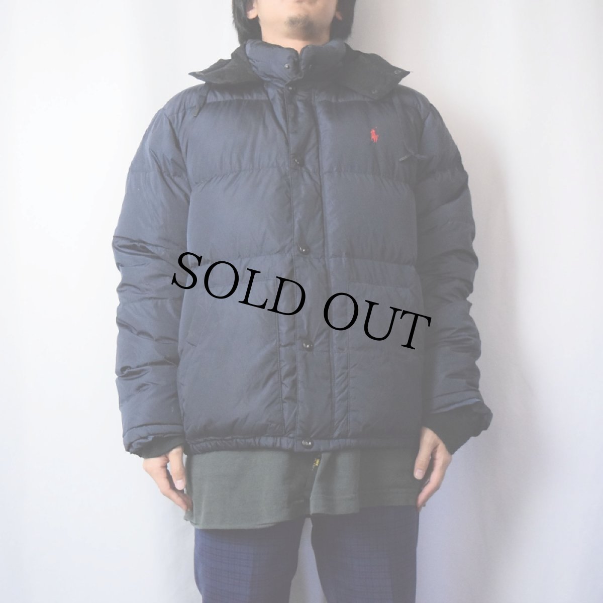 画像2: POLO Ralph Lauren ロゴ刺繍 ナイロンダウンジャケット NAVY L (2)
