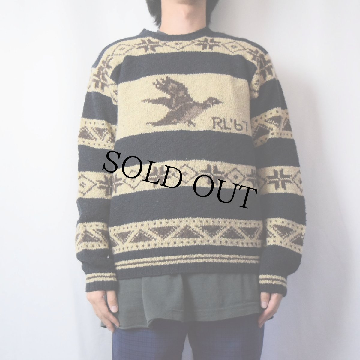 画像2: 90's POLO SPORT Ralph Lauren カモ×ノルディック柄 ウールニットセーター M (2)