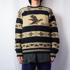 画像2: 90's POLO SPORT Ralph Lauren カモ×ノルディック柄 ウールニットセーター M (2)