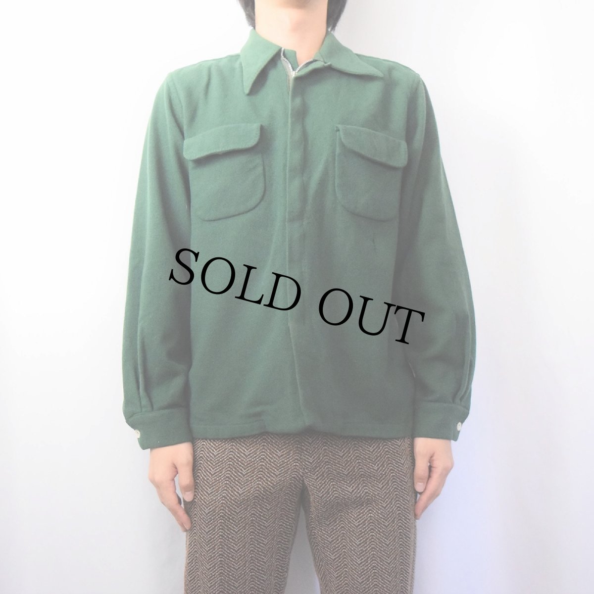 画像2: 40's McGREGOR USA製 ウールジップシャツ GREEN MEDIUM (2)