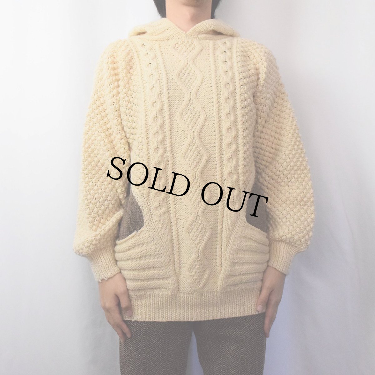 画像2: 90's Roberta Frost 切り替えデザイン ウールニットパーカー M (2)