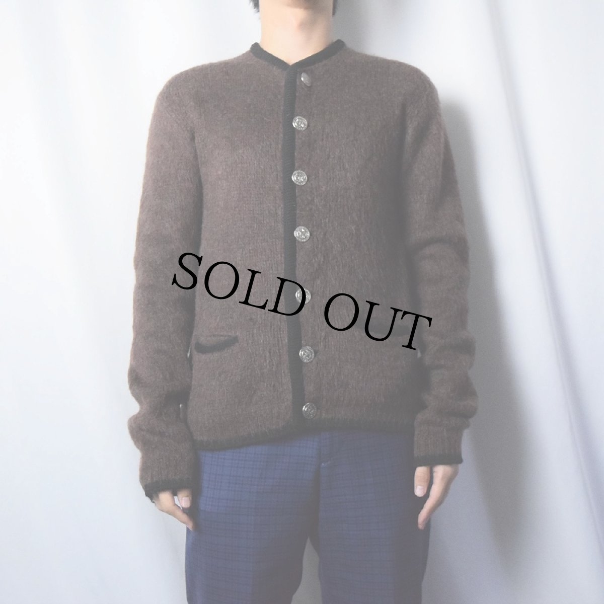 画像2: 60's PURITAN USA製 銀貨ボタン シャギーニットカーディガン L (2)