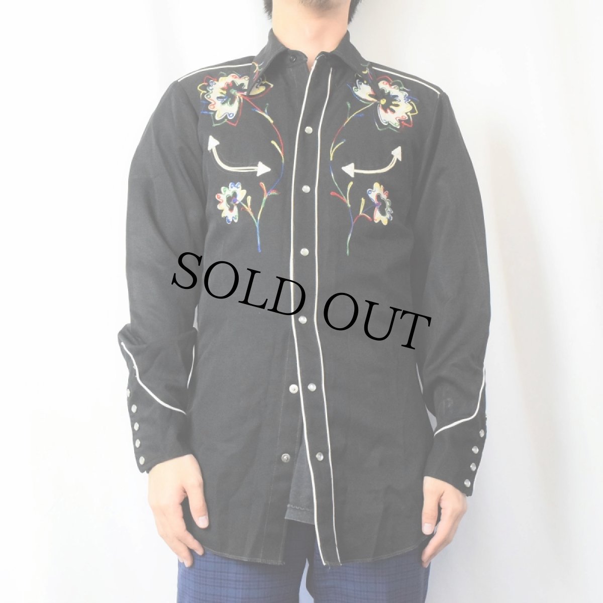 画像2: 60's〜 H BAR C マルチカラー刺繍 ウエスタンシャツ BLACK (2)