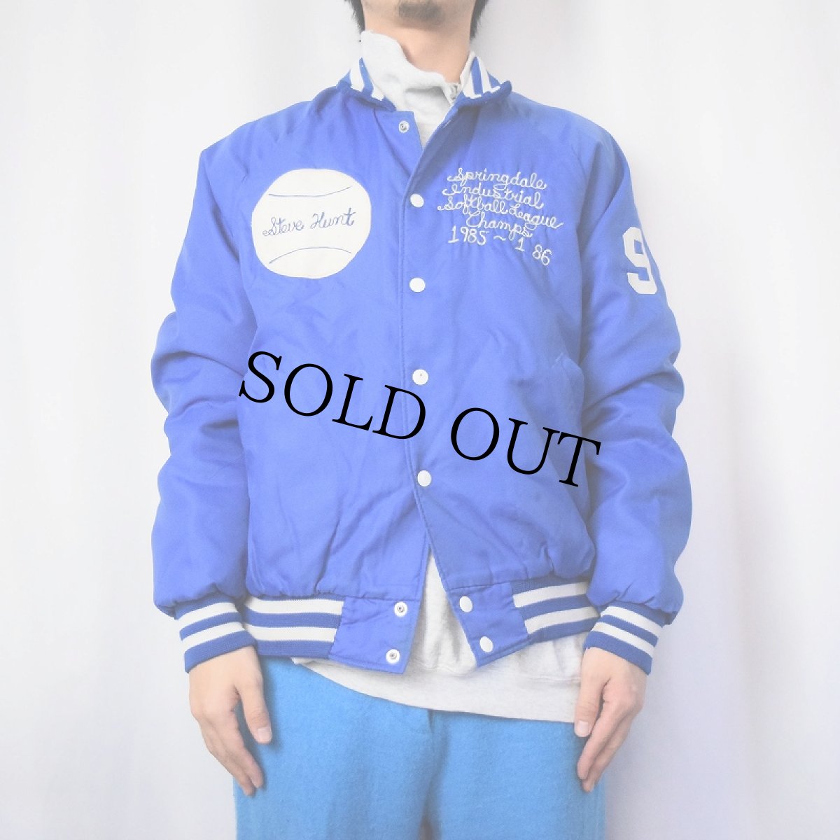 画像3: 80's ARISTO JAC BY Hilton USA製 チェーン刺繍 ナイロンスタジャン L (3)