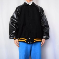 画像2: 90's awaeds USA USA製 フェイクレザー×メルトンウールスタジャン BLACK XXL (2)