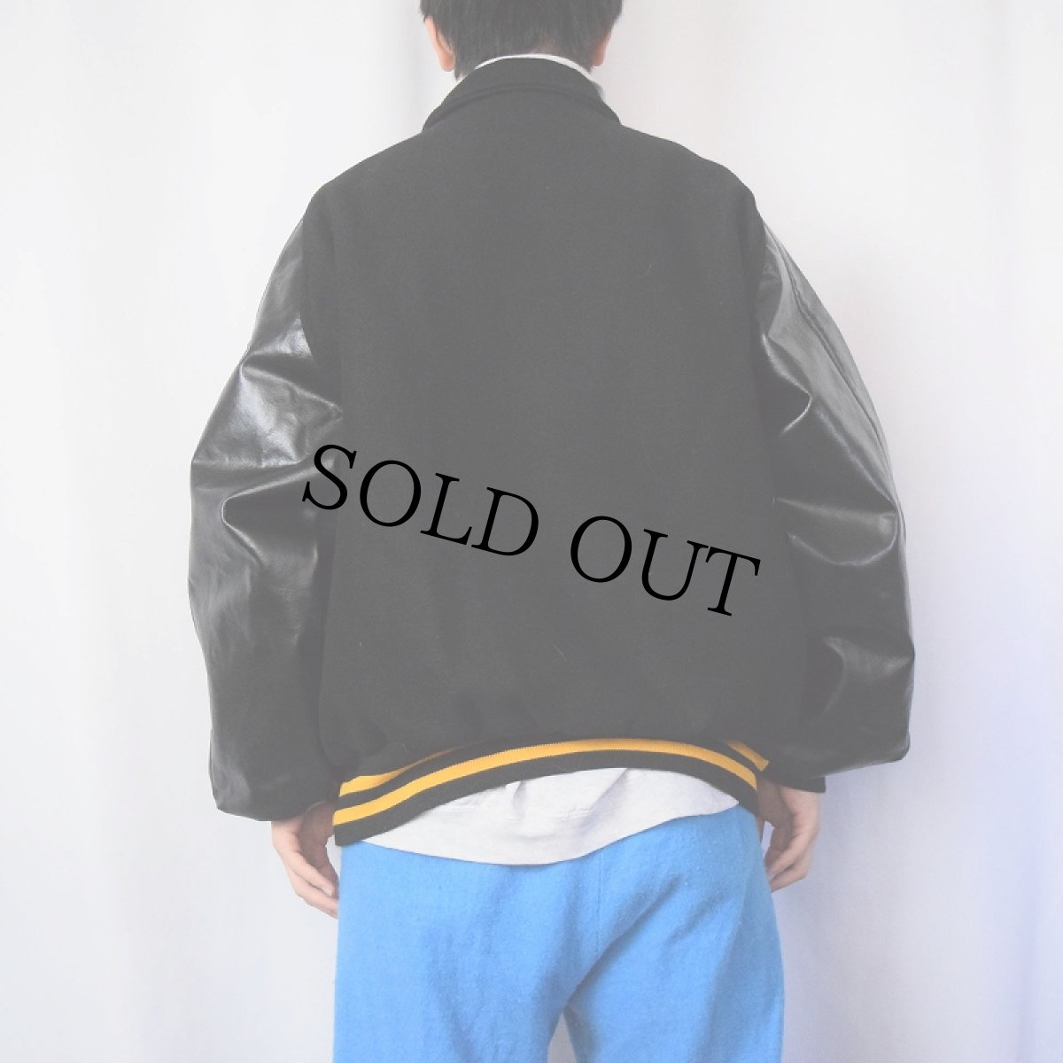 画像3: 90's awaeds USA USA製 フェイクレザー×メルトンウールスタジャン BLACK XXL (3)