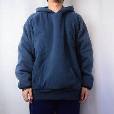 画像2: 90's USA製 裏サーマル ダブルフェイススウェットフーディ NAVY 3X (2)