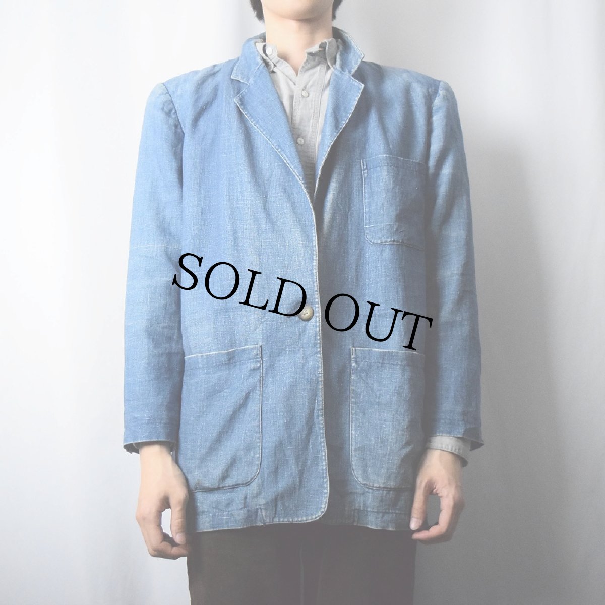 画像2: 80〜90's Eddie Bauer インディゴリネン テーラードジャケット M (2)