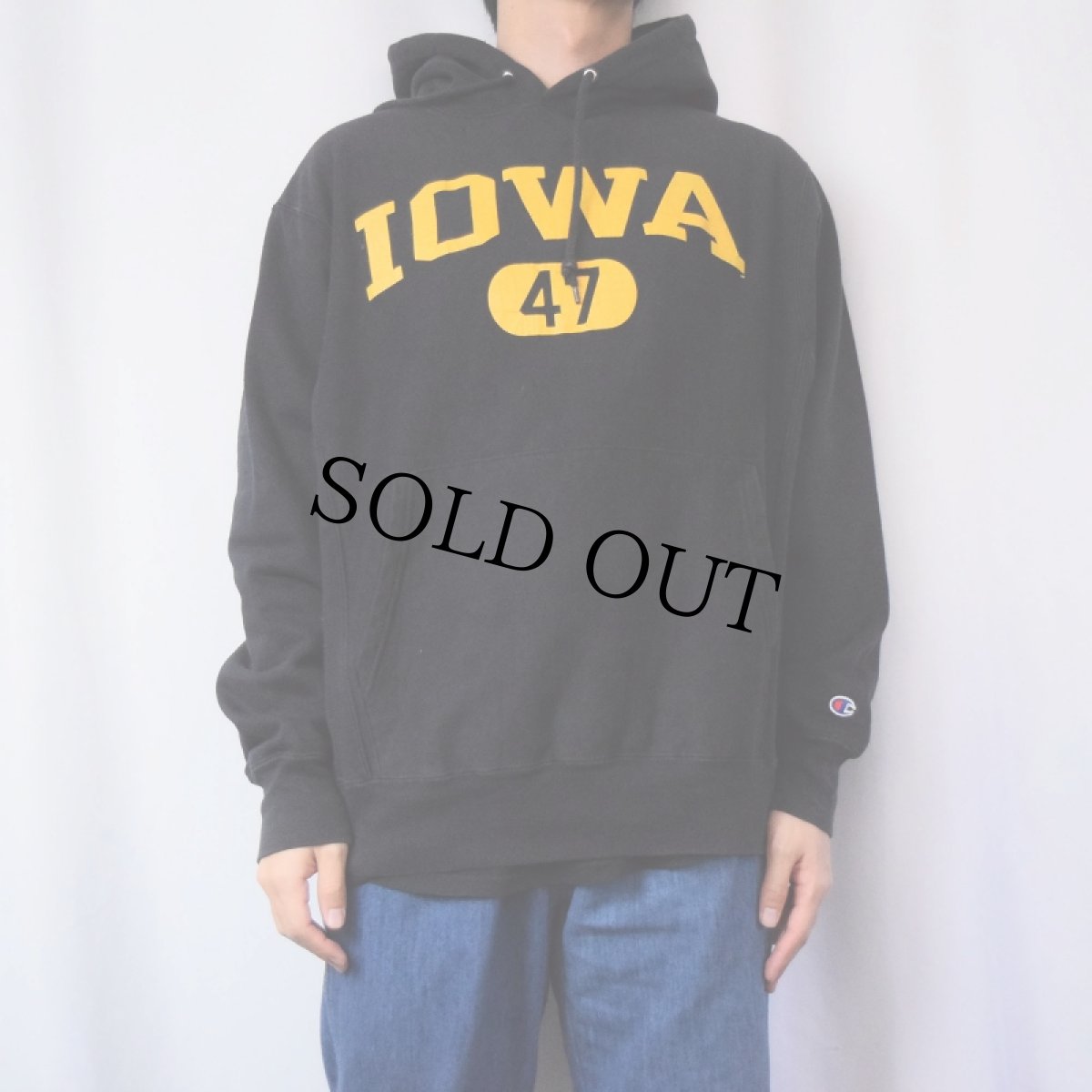 画像2: Champion ORIGINAL REVERSE WEAVE "IOWA" プリントスウェットフーディー BLACK S (2)