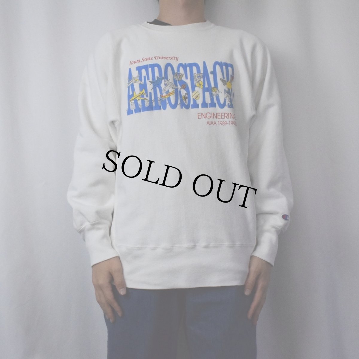 画像2: 80's〜 Champion REVERSE WEAVE USA製 トリコタグ "AEROSPACE" イラストプリントスウェット L (2)