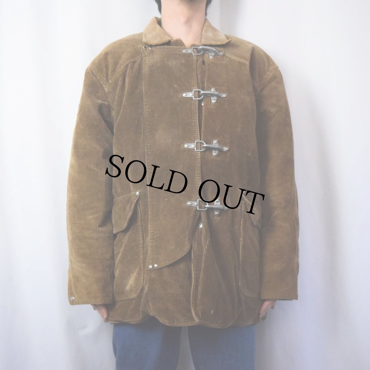 画像2: 90's POLO Ralph Lauren コーデュロイ×スエード 中綿入り ファイヤーマンジャケット XL (2)