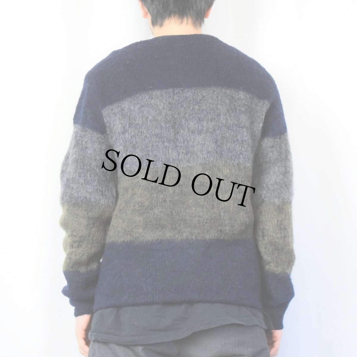 画像3: 60's PENNY'S TOWNCRAFT ボーダー柄 猫目ボタン モヘアニットカーディガン NAVY M (3)