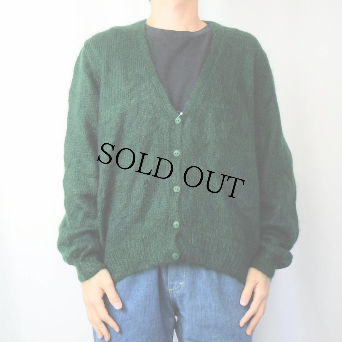 画像2: モヘアニットカーディガン GREEN  (2)