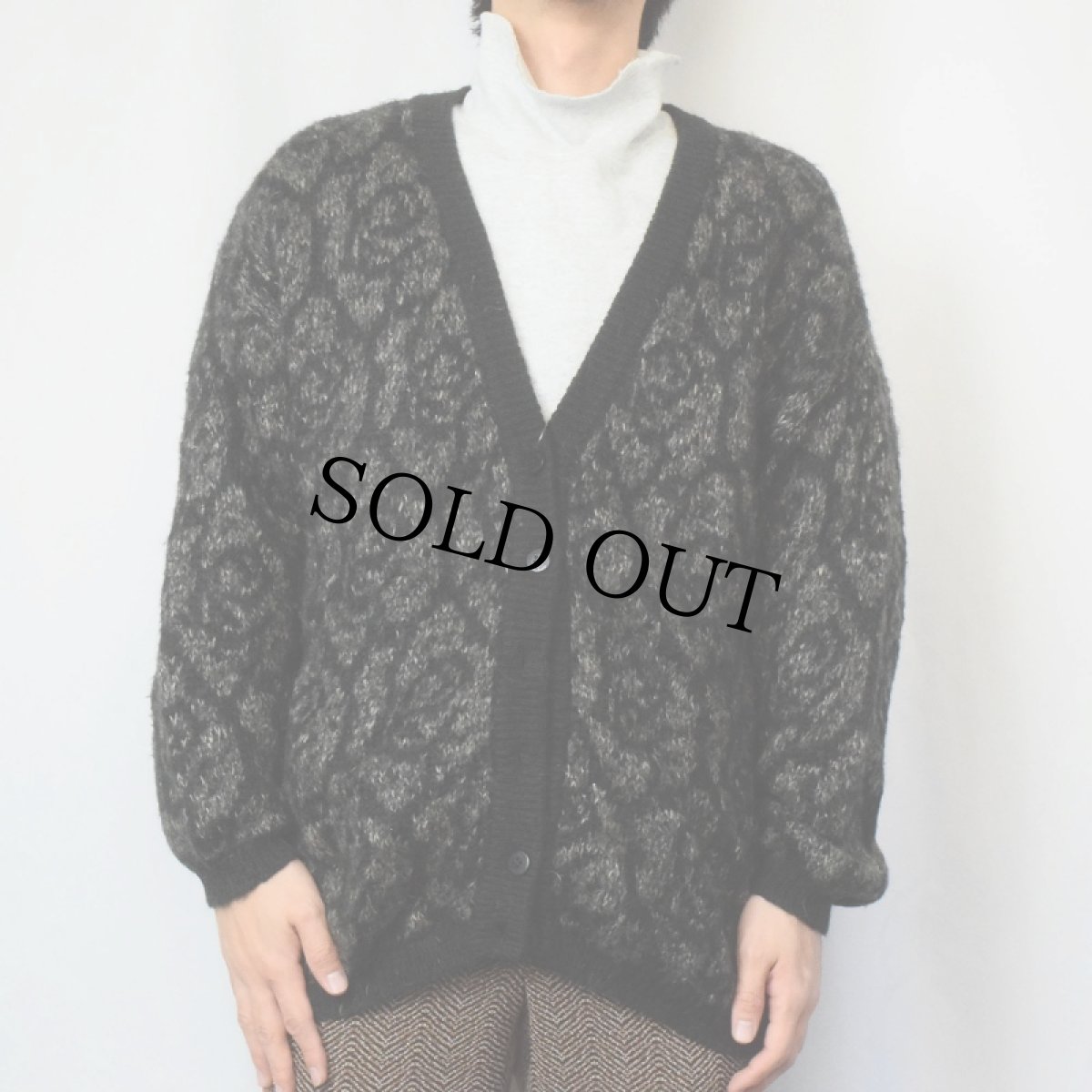 画像2: 80's benetton ITALY製 総柄 アクリル×モヘア ニットカーディガン SIZE48 (2)