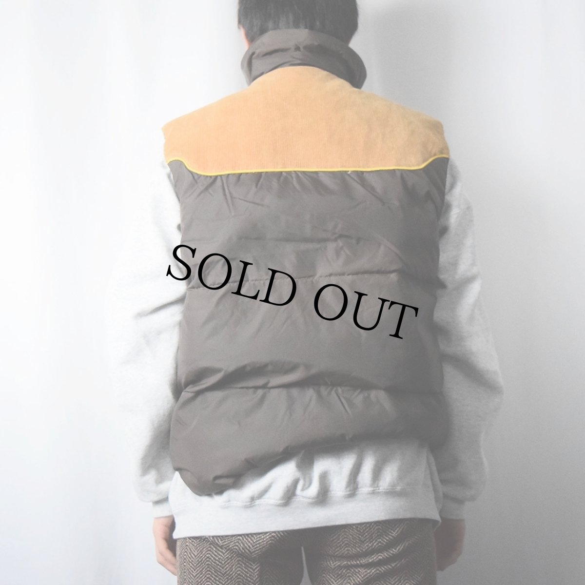 画像3: 80's DOWN HILL KORE製 コーデュロイ×ナイロン ウエスタンダウンベスト L (3)