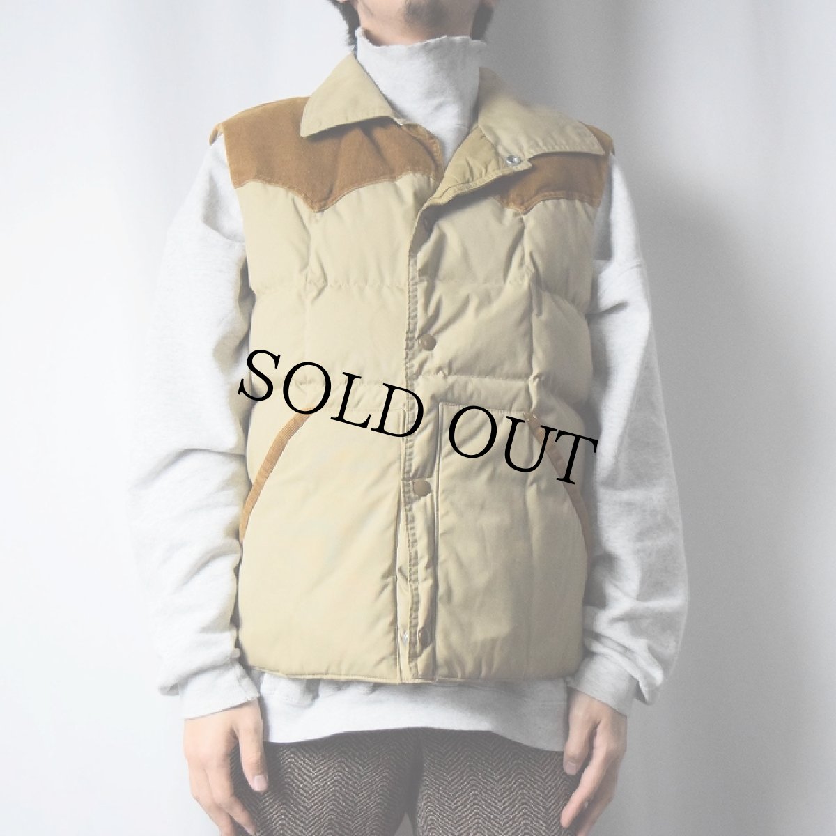 画像2: 80's Tempco USA製 ナイロン×コーデュロイ ウエスタンダウンベスト L (2)