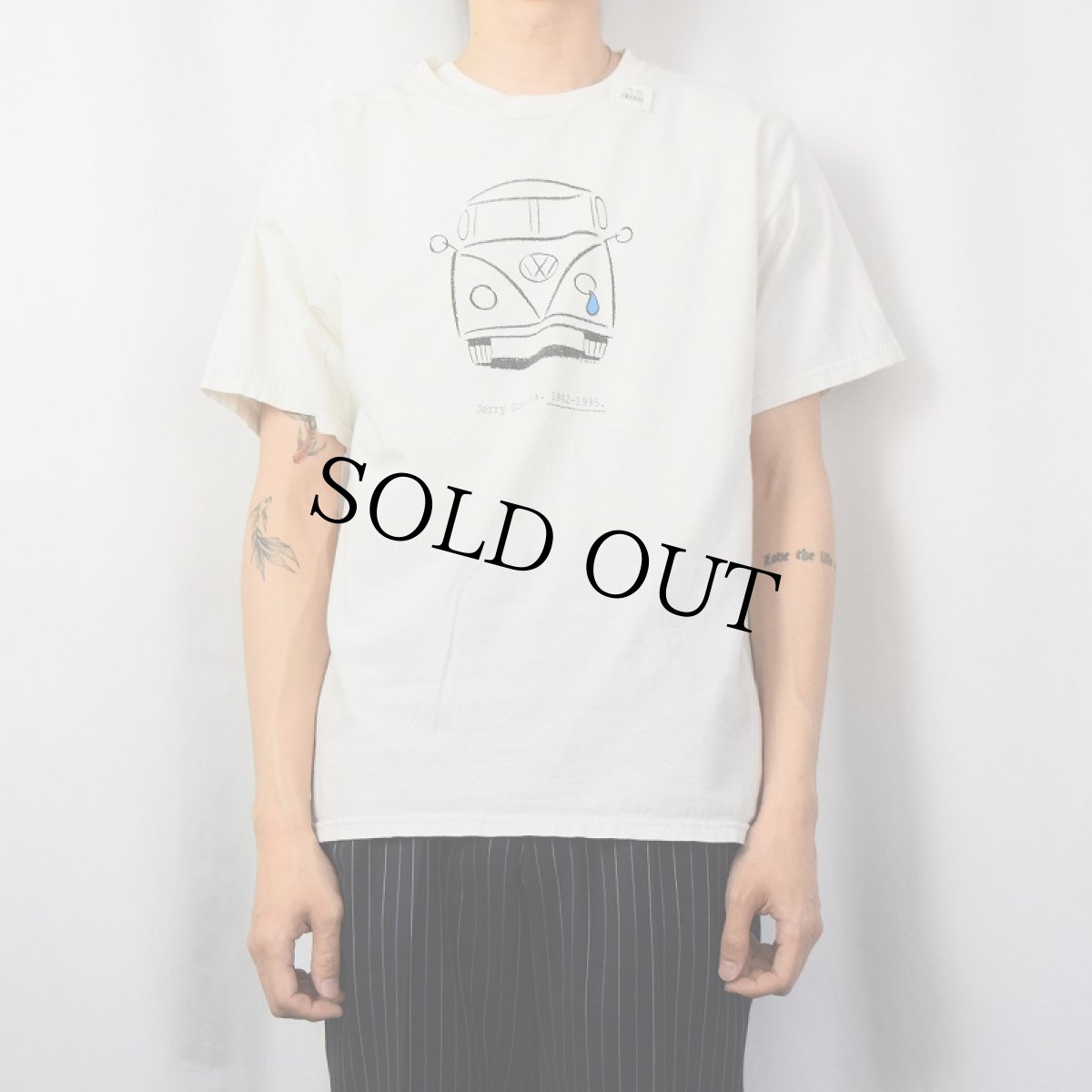 画像2: "Jerry Garcia" ワーゲンバスイラスト アーティスト追悼Tシャツ L (2)