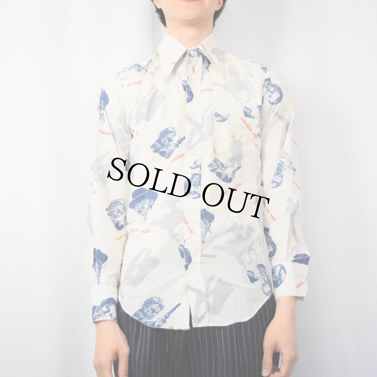 画像2: 70's Dacco "Charles Bronson" 俳優プリントシャツ (2)