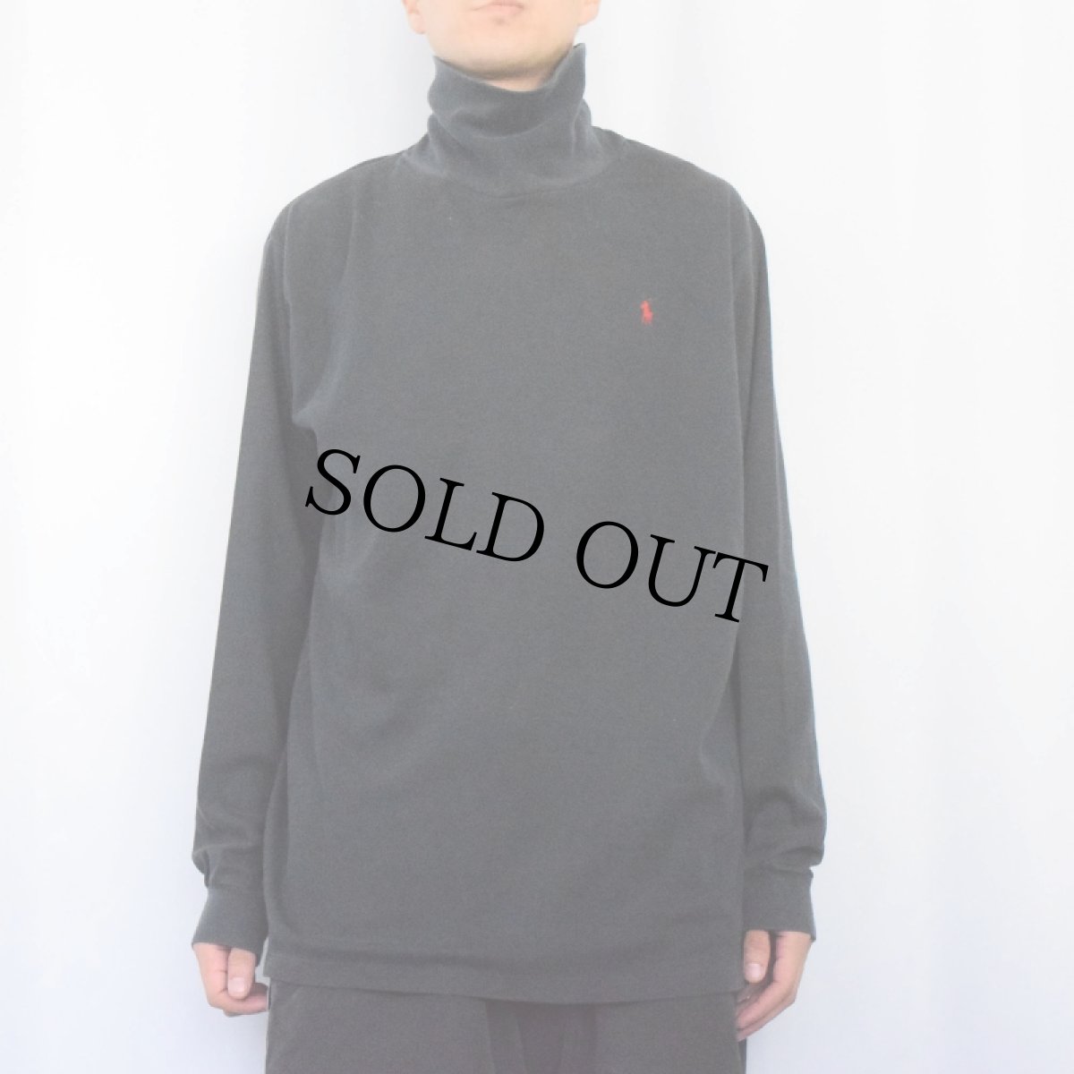 画像2: 90's POLO Ralph Lauren USA製 ロゴ刺繍 無地タートルネックロンT BLACK XXL (2)