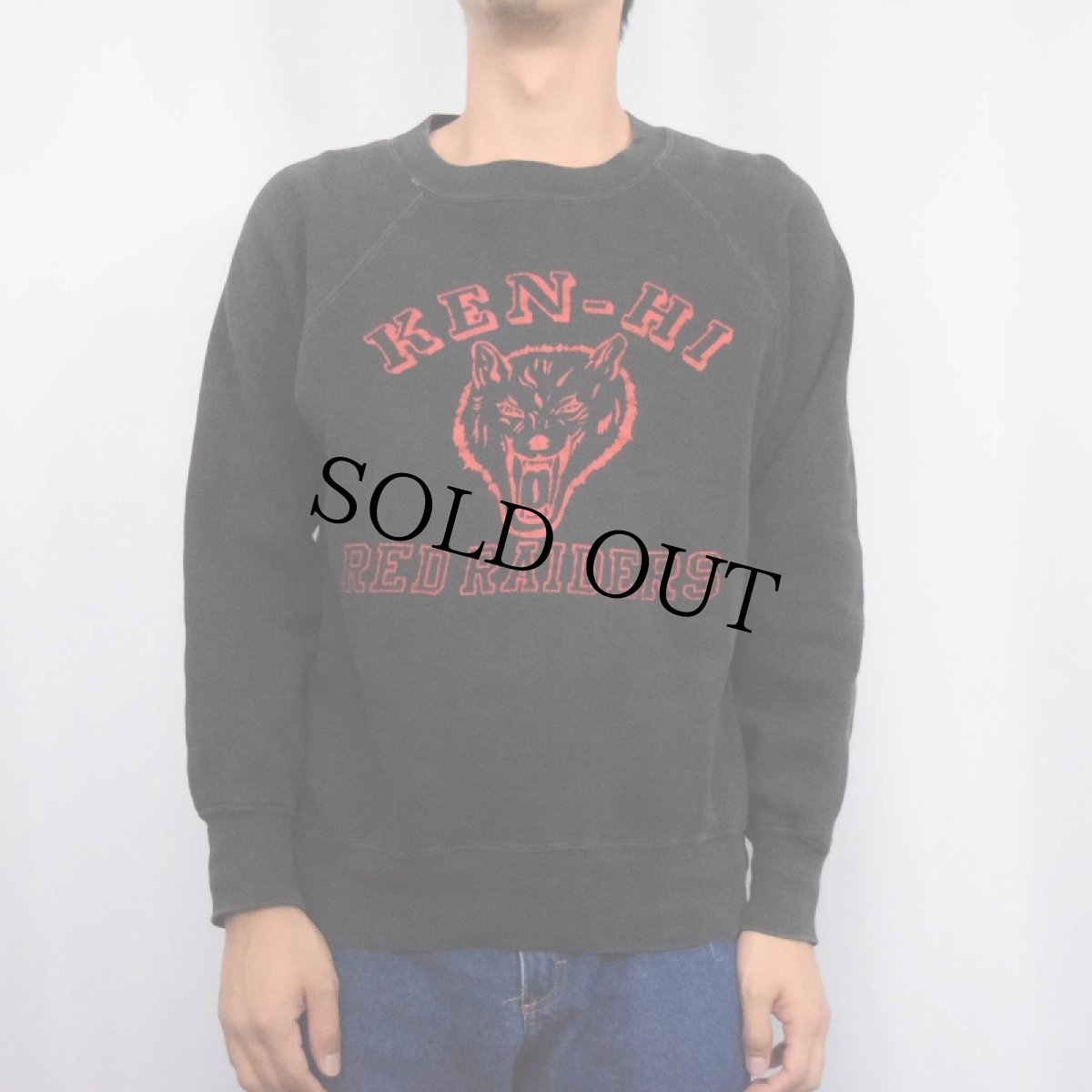 画像2: 60's "KEN-HI RED RAIDERS" ラグランスウェット BLACK (2)