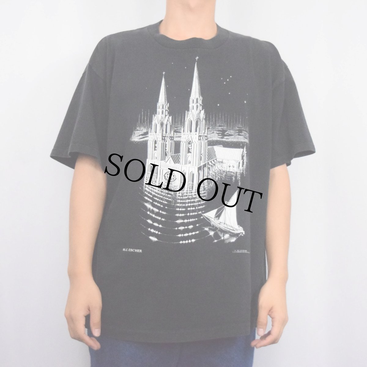 画像2: 90's M.C.Escher "The Downed Cathedral(1928)" アートプリントTシャツ BLACK XL (2)