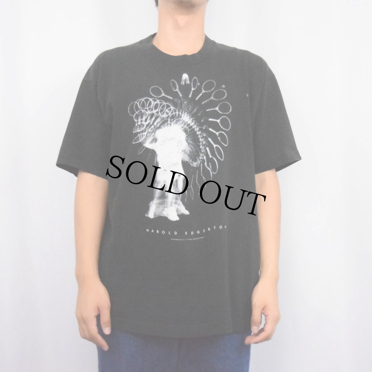 画像2: ?90's HAROLD EDGERTON "Gussie Moran" Stroboscope アートプリントTシャツ BLACK L (2)