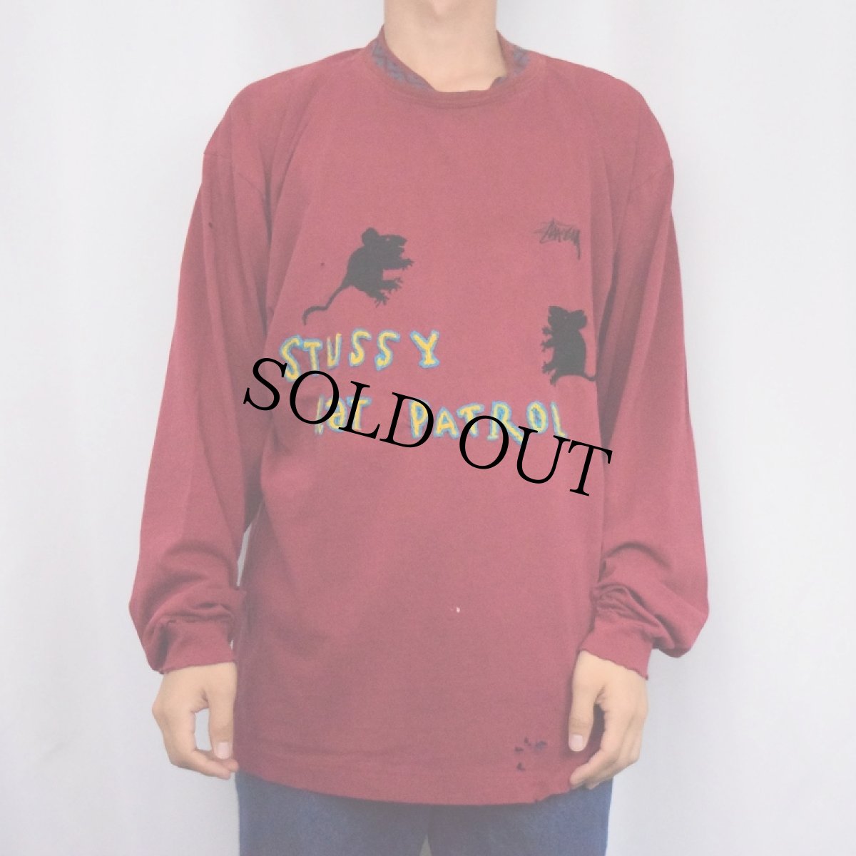 画像2: 80's STUSSY USA製 "RAT PATROL" ハンド刺繍 モックネックロンT XL (2)