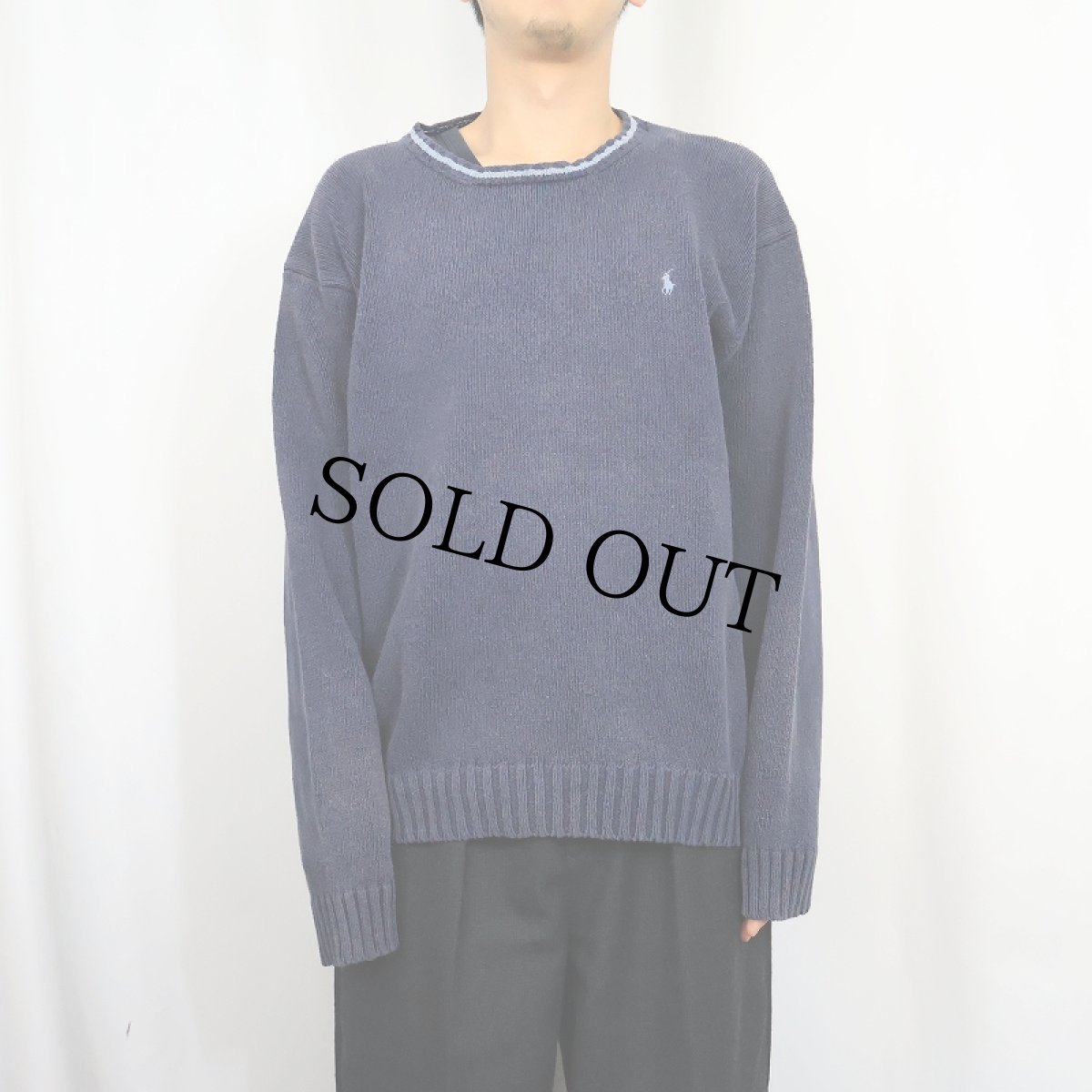 画像2: POLO Ralph Lauren ロゴ刺繍 コットンニットセーター NAVY L (2)