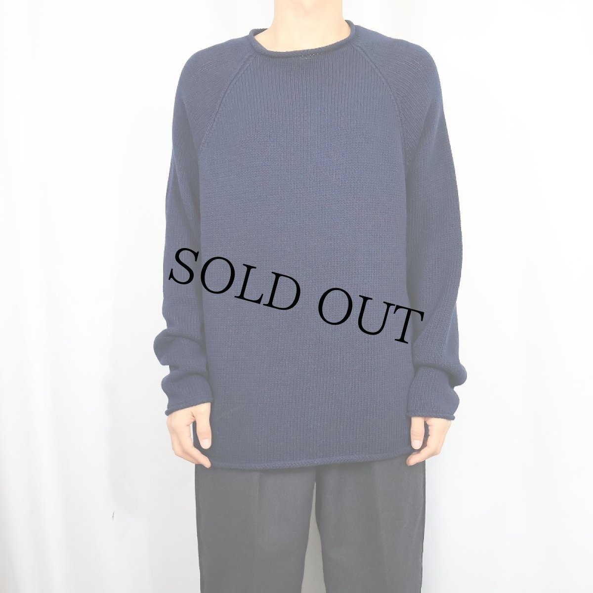 画像2: POLO Ralph Lauren ロールネック コットンニットセーター NAVY M (2)