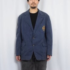 画像2: 90's POLO Ralph Lauren USA製 エンブレム刺繍 コットンテーラードジャケット NAVY SIZE44 (2)