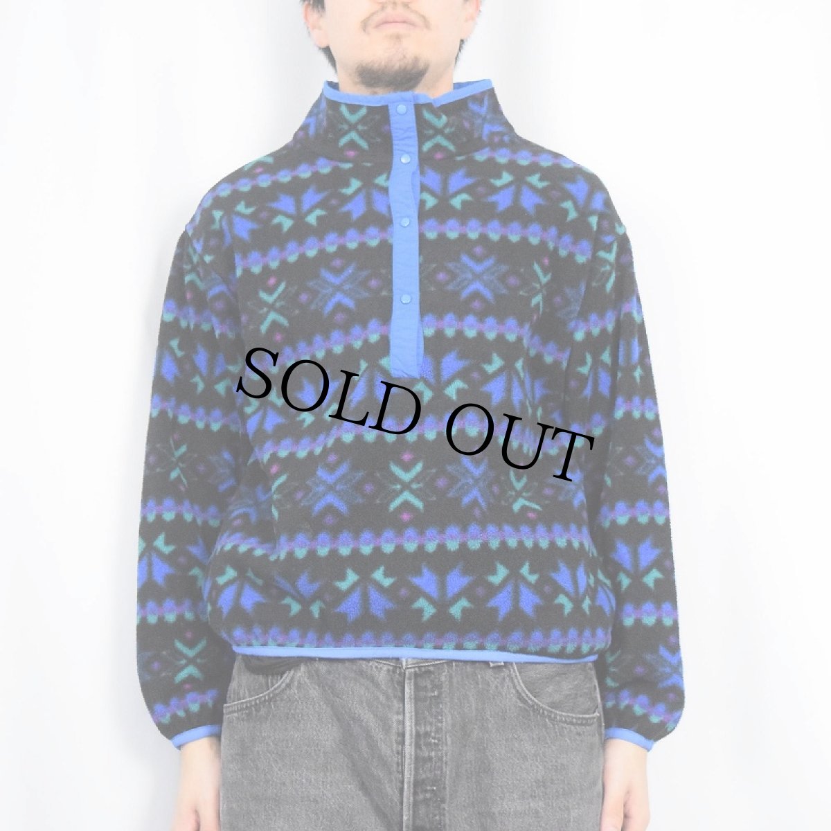 画像2: 80〜90's L.L.Bean 総柄 フリースプルオーバージャケット (2)