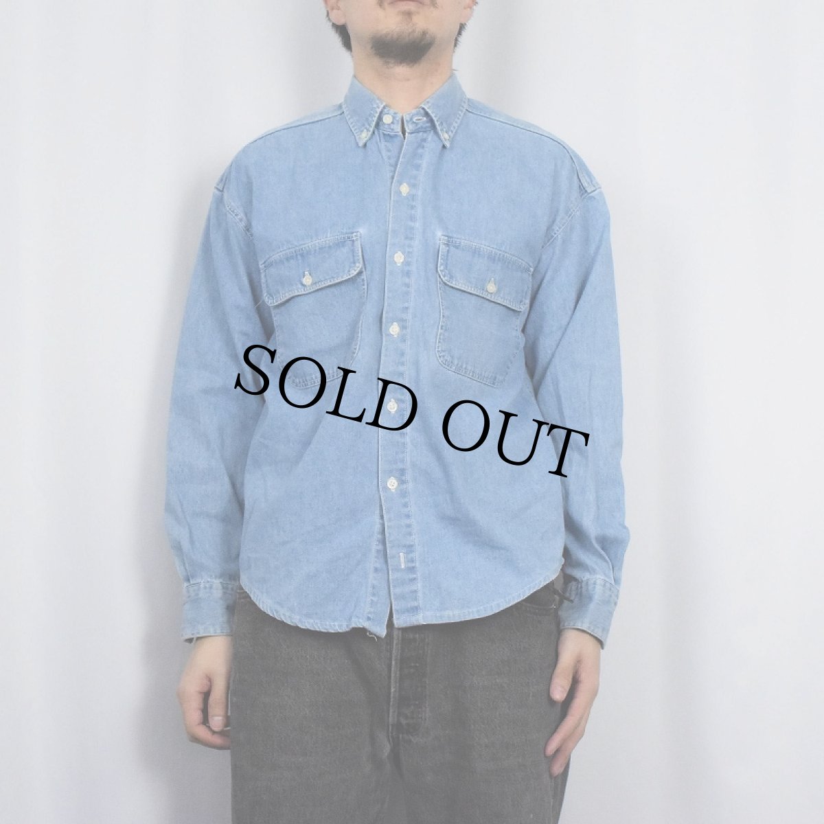 画像2: 90's GAP デニムボタンダウンシャツ S (2)