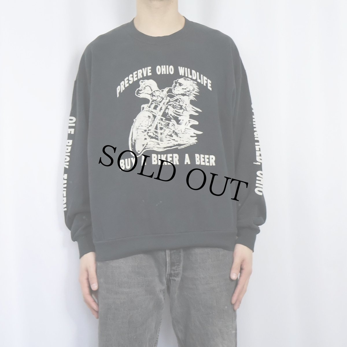 画像2: 90's JERZEES USA製 "PRESERVE OHIO WILDLIFE" イラストプリントスウェット BLACK XL (2)