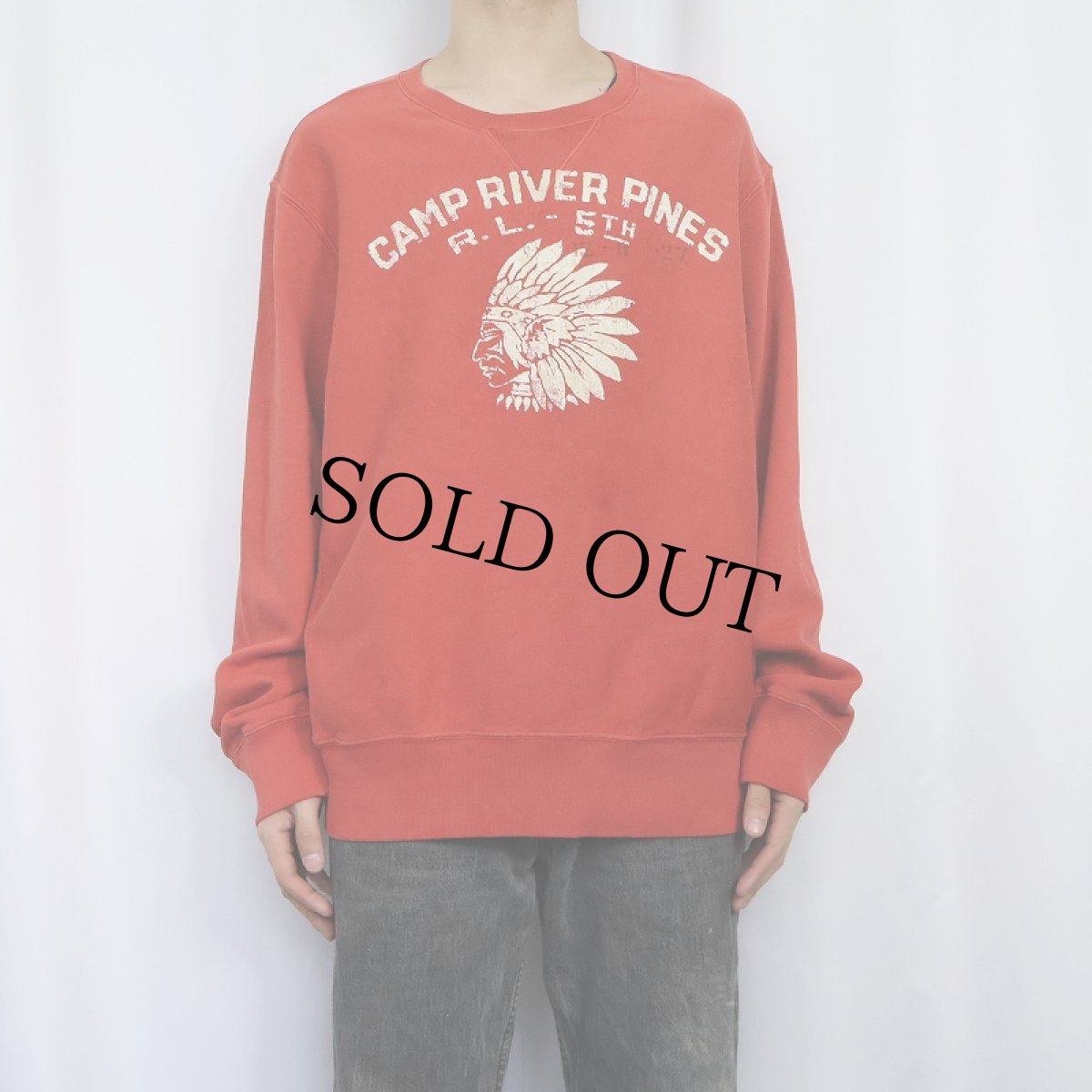 画像2: POLO Ralph Lauren "CAMP RIVER OINES" インディアンヘッド 両V フロッキープリントスウェット XXL (2)