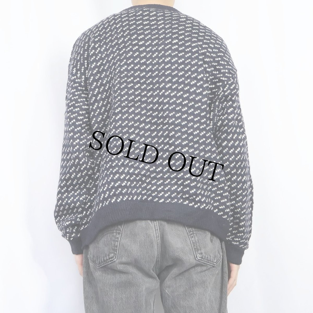 画像3: 70〜80's L.L.Bean NORWAY製 バーズアイ柄 ウールニットカーディガン NAVY XL (3)