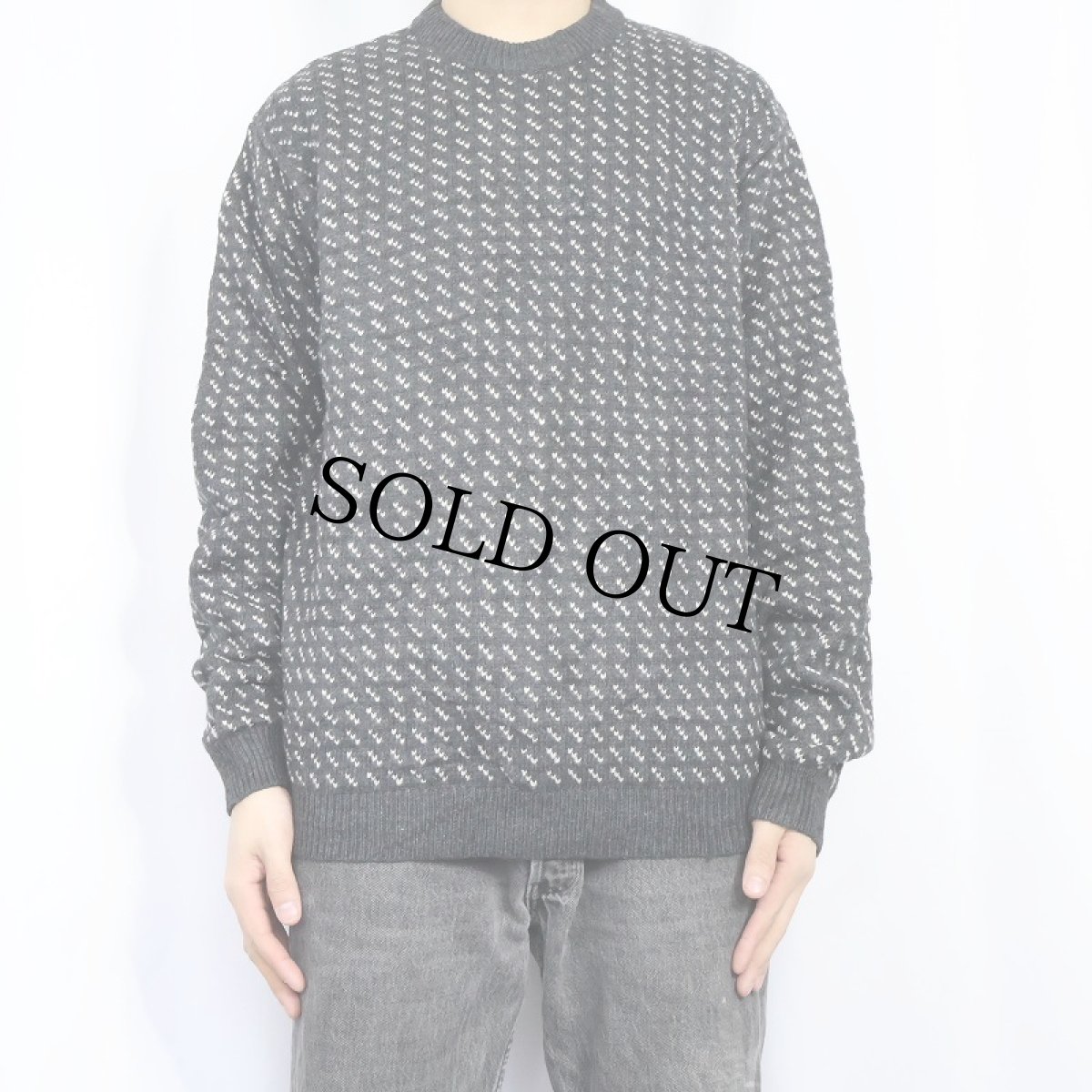 画像2: 90's L.L.Bean バーズアイ柄 ウールニットセーター GRAY M (2)