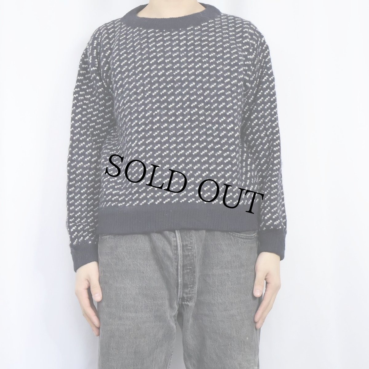 画像2: 70〜80's L.L.Bean NORWAY製 バーズアイ柄 ウールニットセーター NAVY M (2)