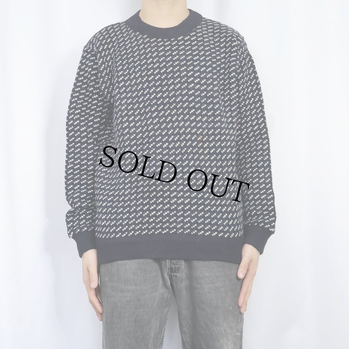 画像2: 70〜80's L.L.Bean NORWAY製 バーズアイ柄 ウールニットセーター NAVY M (2)